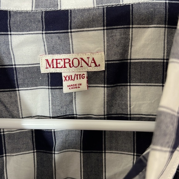 Merona Casual Button Down Blue and White Checkered XXL - Picture 2 of 2
